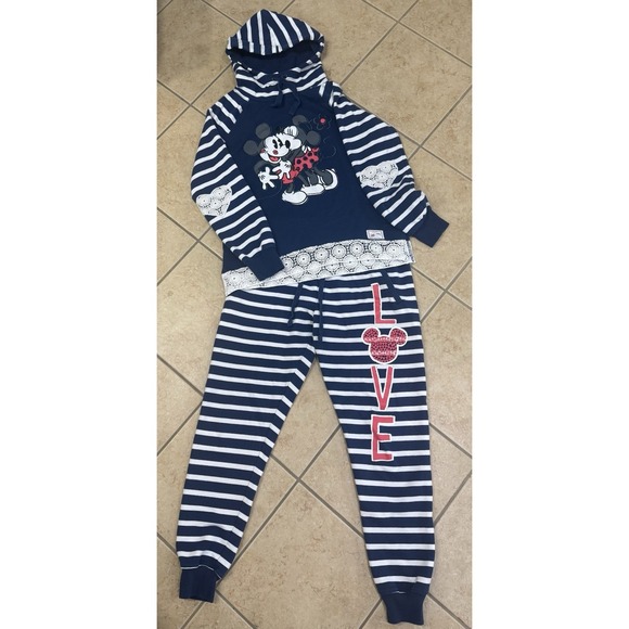 Disney Other - Disney Parks Love Sweatshirt Hoodie & Sweatpants Blue Striped Mickey Size L